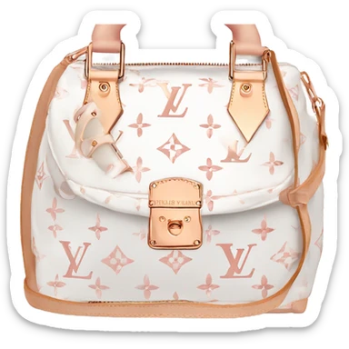 White Designer Louis Vuitton bag with rose gold monogram and rose gold trim sticker