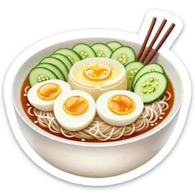 close-up of naengmyeon with toppings sticker