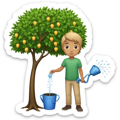 18 year old boy watering a tree sticker
