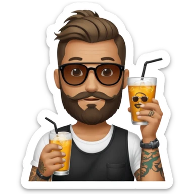 tatoo guy drink holders with sunglass bearded bun hair sticker