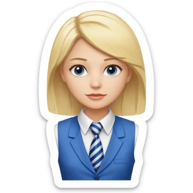 une femme blonde jolie avec une chemise blanche et une veste et cravate bleu sticker