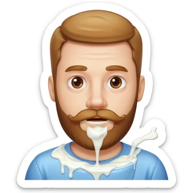 A white man with a beard with yogurt dripping off his mustache sticker