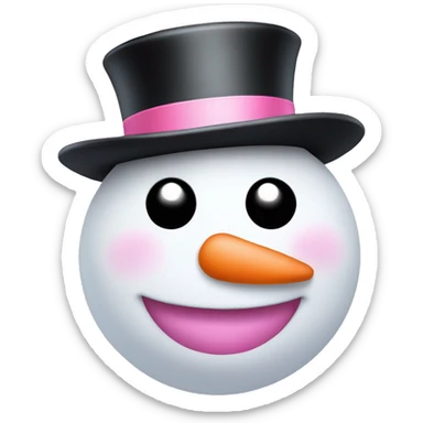 Cute white and pink round snowman with black top hat sticker