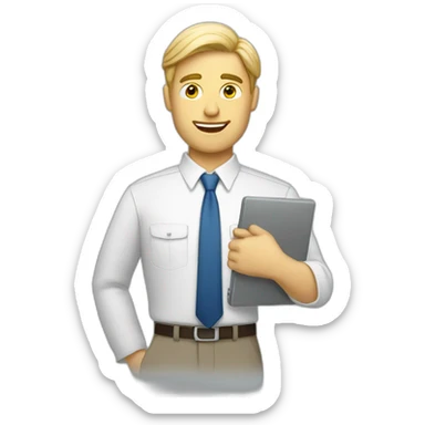 White men working in sales with pc sticker