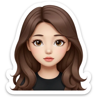 “korean straight brown hair Emoji girl, soft eyeliner and blush, gradient lips, light brown shimmer eyeshadow, long wavy hair,  sticker