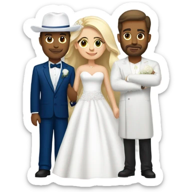 Puerto rican beard short hair with blue hat and navy blue suit getting Married with blond long hair girl with white  wedding dress  sticker