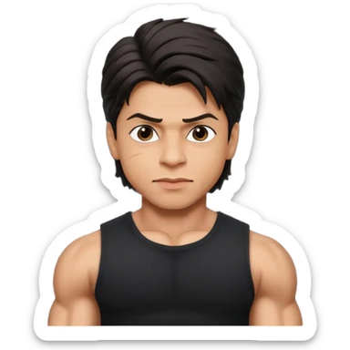 ipretty bratz emoji of shah rukh khan wearing a black tee, muscular sticker