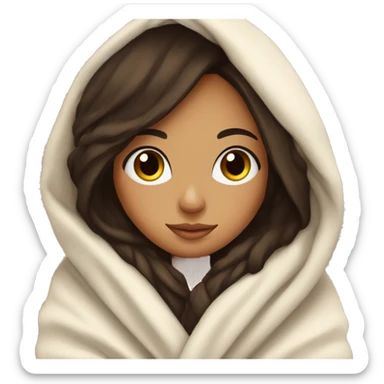 cozy brunette girl wrapped in blanket with eyelashes sticker