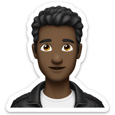 Man

Hair: Dark brown, slightly messy, confident style.
Eyes: blue, determined and curious.
Face: Defined jawline, light stubble, confident brows.
Outfit: Black leather jacket, white t-shirt, dark jeans.
Expression: Subtle, confident smile.
 sticker