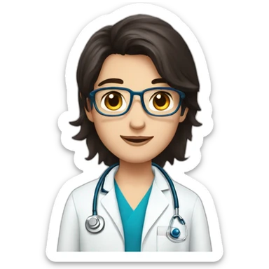 Young good looking dark-haired, blue-eyed doctor with blue êtes and a goatie sticker