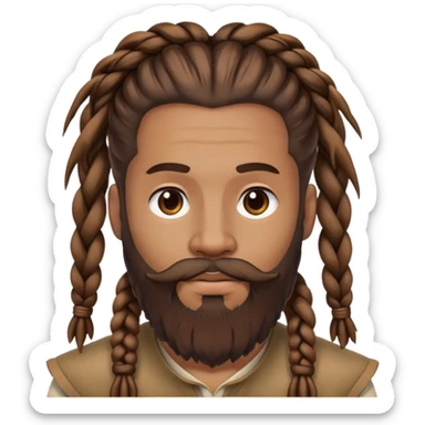 Man with dreadlocs styled into two braids going back big beard sticker