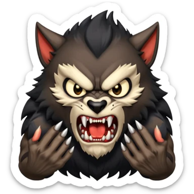 Create an emoji of Werewolf half bodied till waist sharp nails angry face black  sticker