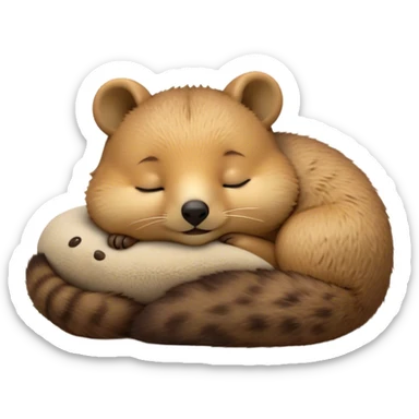Meme-Worthy Cute Sleeping Quokka Portrait Emoji, Head resting peacefully with a contented smile, showcasing a delightfully compact build and a luxuriously soft brown fur, eyes shut in a serene, restful nap, Simplified yet hilariously adorable features, highly detailed, glowing with a soft, drowsy light, high shine, relaxed and utterly lovable, stylized with an air of playful laziness, bright and heartwarming, soft glowing outline, capturing the essence of a comically sleepy quokka, so meme‐worthy it feels like it could instantly become the next viral sensation of adorable slumber! sticker