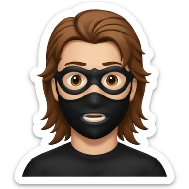 A guy with a brown mullet and a black mask over his mouth and nose sticker