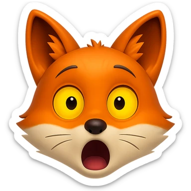 A 2D cartoon fox emoji with a surprised expression, wide eyes and open mouth, with yellow eyes. sticker