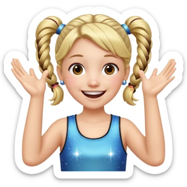 A girl with pigtails and a sparkly top, cheering with both hands raised and a huge smile. sticker