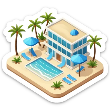 Modern beach resort, isometric exterior  sticker