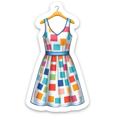 Icon for Fashion Design: a colorful and stylish dress pattern with measurements, a ruler, and a pencil. The icon should represent the creative process of clothing design and pattern drafting. Transparent background. sticker