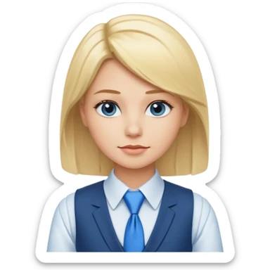 une femme blonde jolie avec une chemise blanche et une veste et cravate bleu sticker