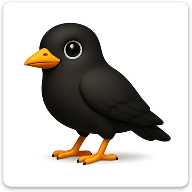 Keep the bird face exactly like the reference image but show the whole body in iOS emoji style. Same face, color, and expression, smooth and shiny, standing bird pose. Add a soft shadow under the bird. sticker