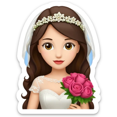 brunette bride with bouqet sticker