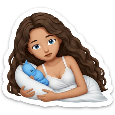 Girl with olive skin, blue eyes, brown dark insanely wavy long hair, white camisole asleep  sticker