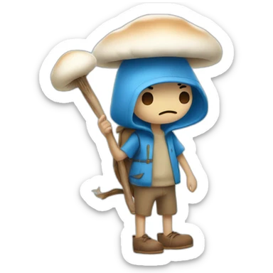  Cute Blue Finn the human NO ears wearing a mushroom cap carrying a stick in one arm standing on two legs sticker