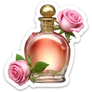 Rose magic fairy sparkling old Antique oil perfume bottle with herbal and rose flowers sticker