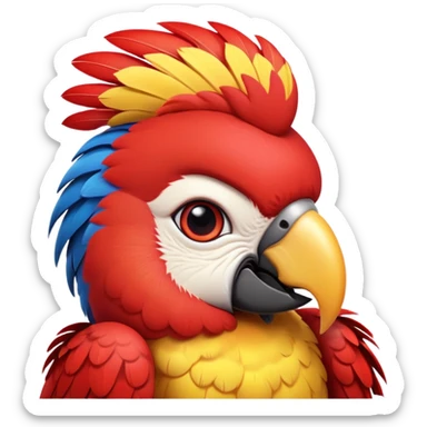 cinematic-cute-macaw-portrait-emoji,-head-tilted-playfully-and-inquisitively,-with-a-dazzling-red-plumage-and-round,-sparkling-eyes-filled-with-charm,-simplified-yet-irresistibly-adorable-features,-highly-detailed, white beak sticker