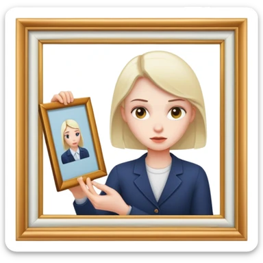 perfectionist person with focused expression adjusting a picture frame sticker