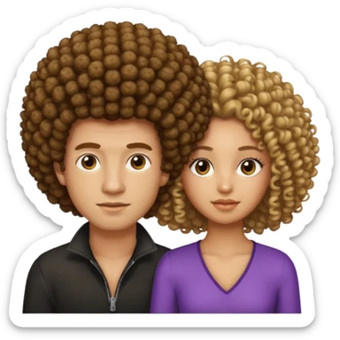 a man with very light brown skin and an Afro and a girl with tan skin and long curly  sticker