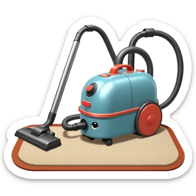 vintage vacuum cleaner cleaning dust from a carpet, old-fashioned design, metal body, visible dust being sucked in, classic household appliance, retro style, 3D cartoon, mobile game icon style, centered, clean background, no people, no animals, no text, no watermark
 sticker