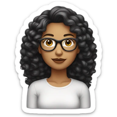 Fille peau clair cheveux noirs longs ondulés et lunettes de vue sticker