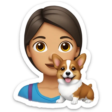 Une fille brune avec un corgi tricolore sticker