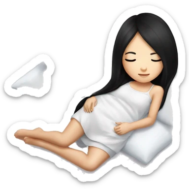 asian cute girl with long beauty black hair sleeping with white blanket and pillow sticker