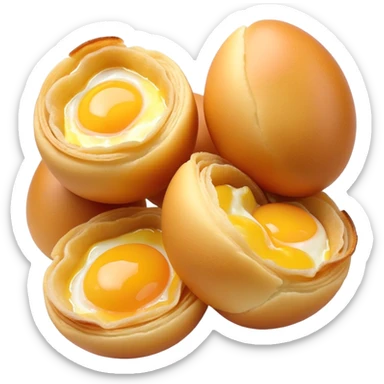 3D rendered crispy Hong Kong egg puffs (港式鸡蛋仔) with slight char marks, perfectly golden with darker spots, authentic egg-shaped bubbles, hyper-realistic texture, glossy finish sticker