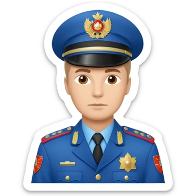 Russian policeman with traditional Russian police hat and uniform sticker