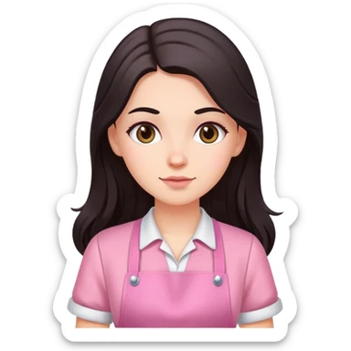 A white girl with long dark hair in pink apron sticker