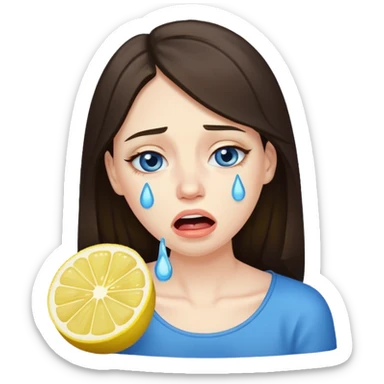 woman crying eating lemon. make tears blue color and brunette sticker