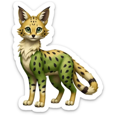 Epic complex detailed dark-hunter-green dark-brown beige realistic aesthetic-scenic-Fakémon-Sprigatito-Floragato-Meowscarada-Trico-Sergal-Serval-Vernid-creature (full body) sticker