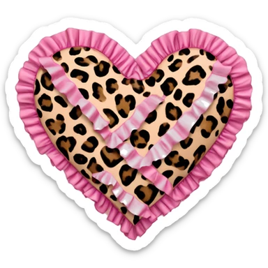 Leopard print heart with pink ruffles sticker