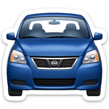 a dark blue Nissan Sentra with a sad face sticker