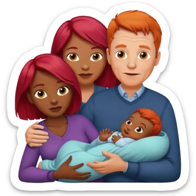 Older white man with red hair younger african women with new baby sticker