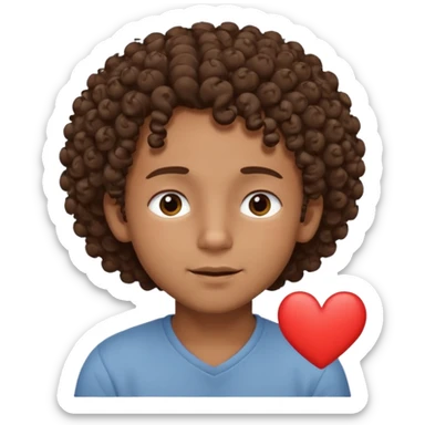Brown boy with curly hair dreaming abouthis girlfriend small smirk on his face eyes closed with a little heart next to him sticker