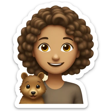 happy tan girl with long curly dark brown hair with a quokka sticker