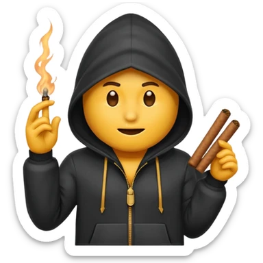 Tu peux créer un emoji d'un cagoule noir qui fumé un cigare qui me le doigt comme ça 🫵🏾 sticker