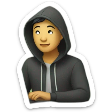 Asian entrepreneur in hoodie with laptop in nature sticker