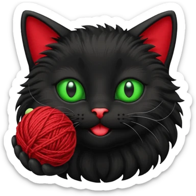 happy black cat playing with small ball of wool sticker