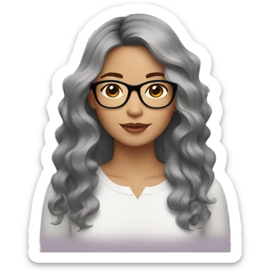 filipino woman medium wavy hair and black square glasses sticker