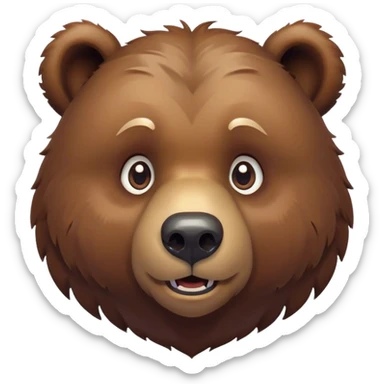 Cinematic Cute Grizzly Bear Portrait Emoji, Head tilted playfully and inquisitively, featuring a dense, rugged deep brown fur with a gentle, curious expression in round, sparkling eyes, Simplified yet irresistibly adorable features, highly detailed, glowing with a warm, friendly glow, high shine, affectionate and surprisingly gentle, stylized with a touch of wild whimsy, bright and endearing, soft glowing outline, capturing the essence of a mischievous yet loving bear, so playful it feels like it could amble out of the screen and into your arms! sticker